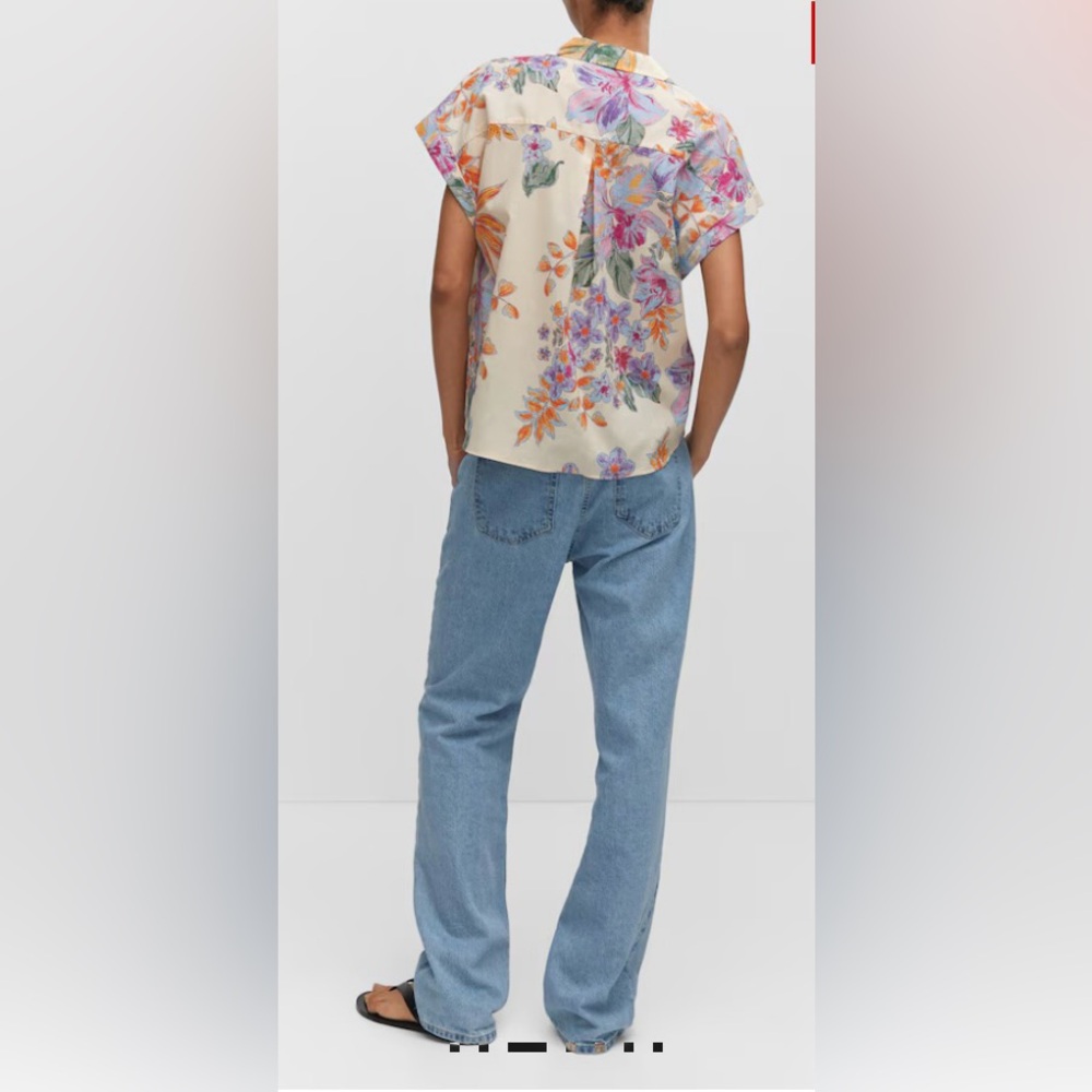 Mango Floral Pattern Shirt Cotton Short Sleeve Multicolor Size 8 - Picture 4 of 14